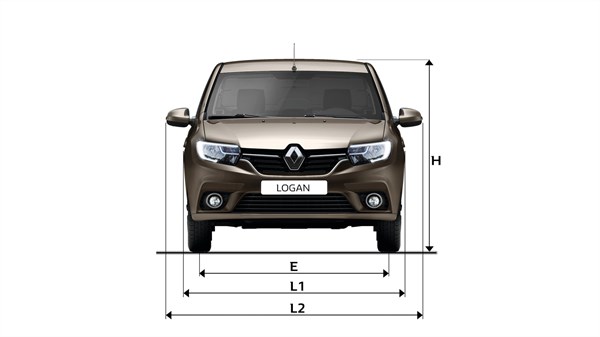 Renault LOGAN - Vue de face avec dimensions