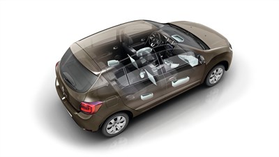 Renault SANDERO - schéma des rangements du véhicule