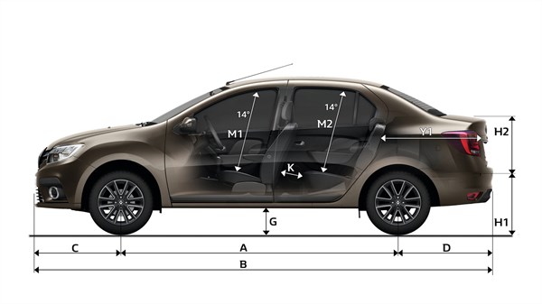 Renault LOGAN - Vue de profil avec dimensions